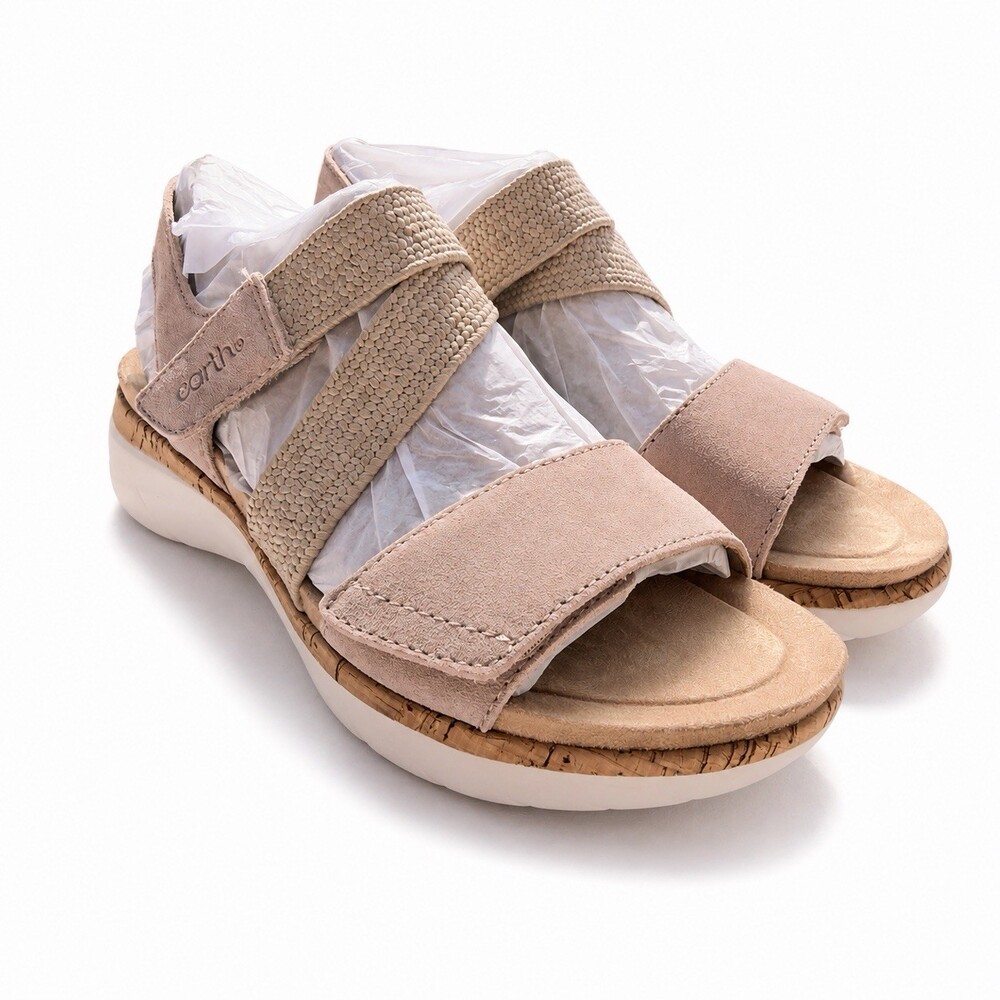 Earth Reston Womens 8.5M Nude Suede Adjustable Sport Comfort Sandals New Box